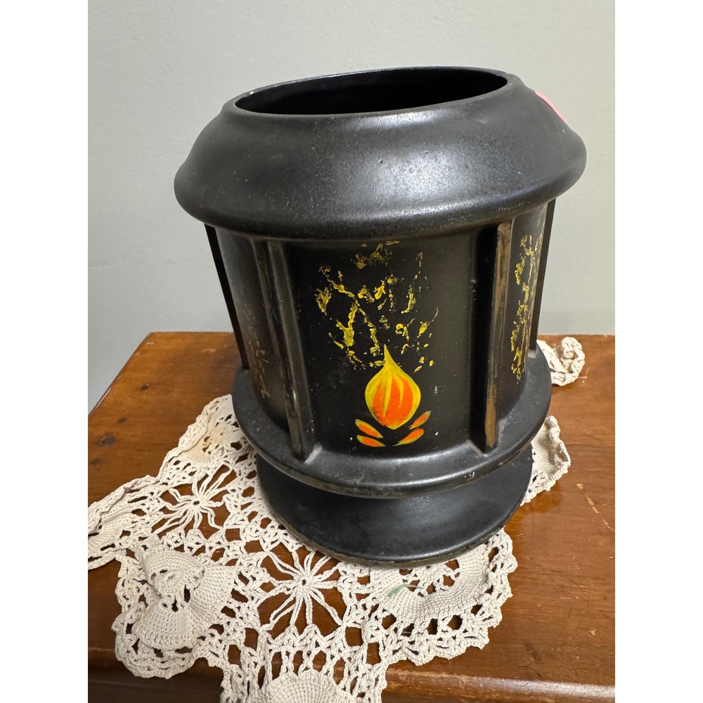 Vintage McCoy USA Pottery Planter Matte Black Yellow Orange Flame Mid Century